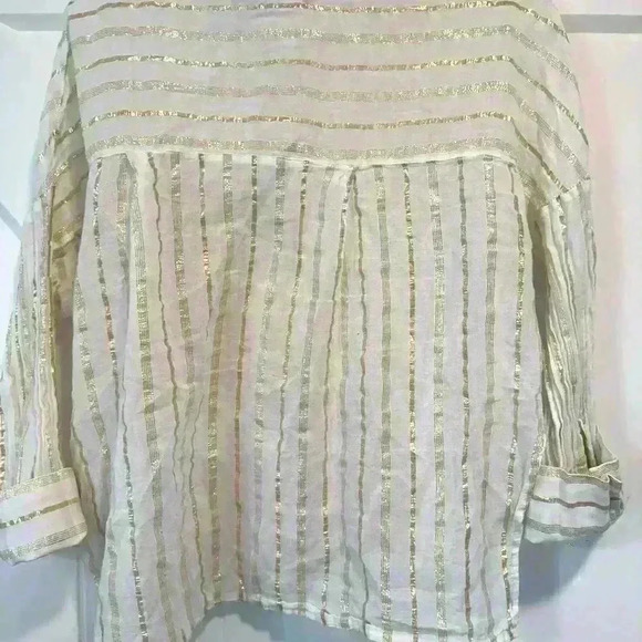 TOPSHOP Lightweight Cotton Linen Button Down With Gold Threading Stripes Size 4 - Picture 9 of 9